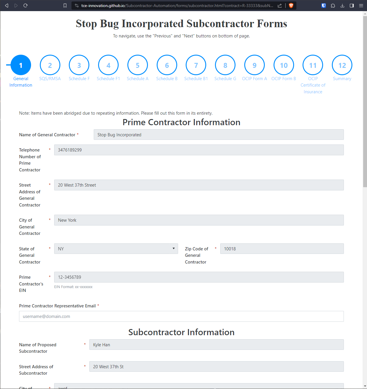 A screenshot of a web form